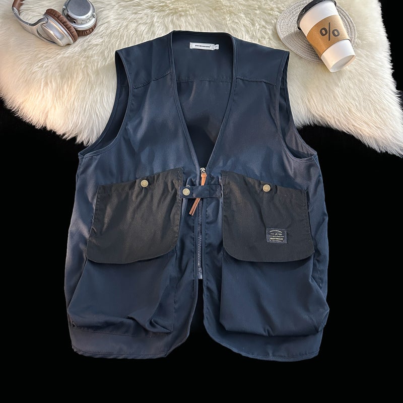 Japanese-Style Trendy Multi-Pocket Cargo V-Neck Vest Unisex Streetwear Bf Sports Vest Loose Sleeveless Jacket - Image 3